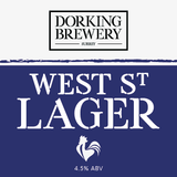 Dorking Brewery West St Lager cask badge, 4.5% ABV.