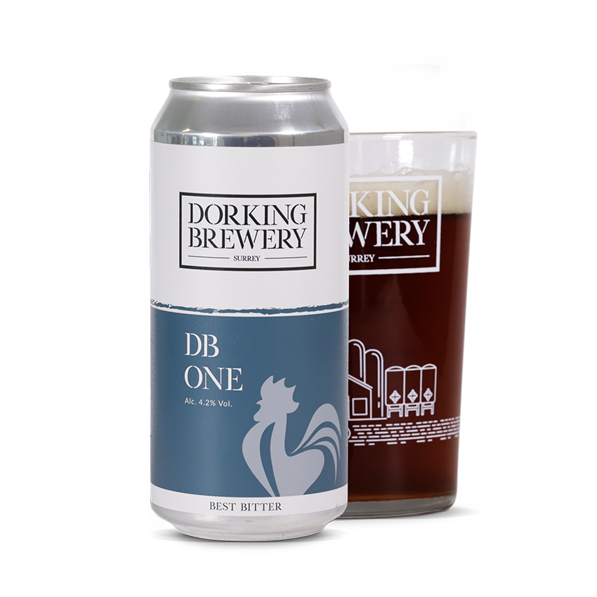 DB One 6x440ml Cans and a Branded Pint Glass