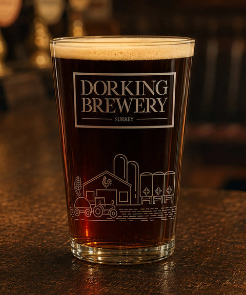 Pint of beer from Dorking Brewery on a wooden surface