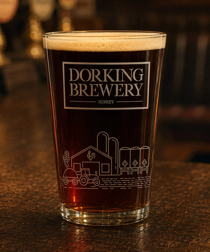 Pint of beer from Dorking Brewery on a wooden surface